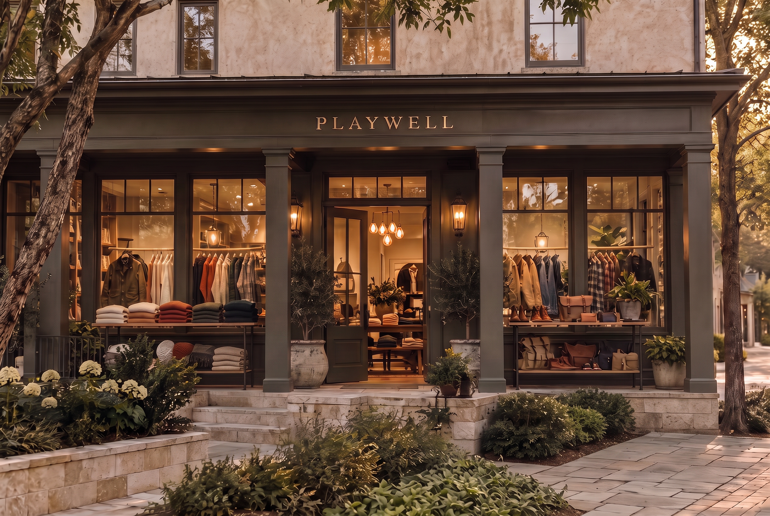 PLAYWELL storefront at golden hour in Spela