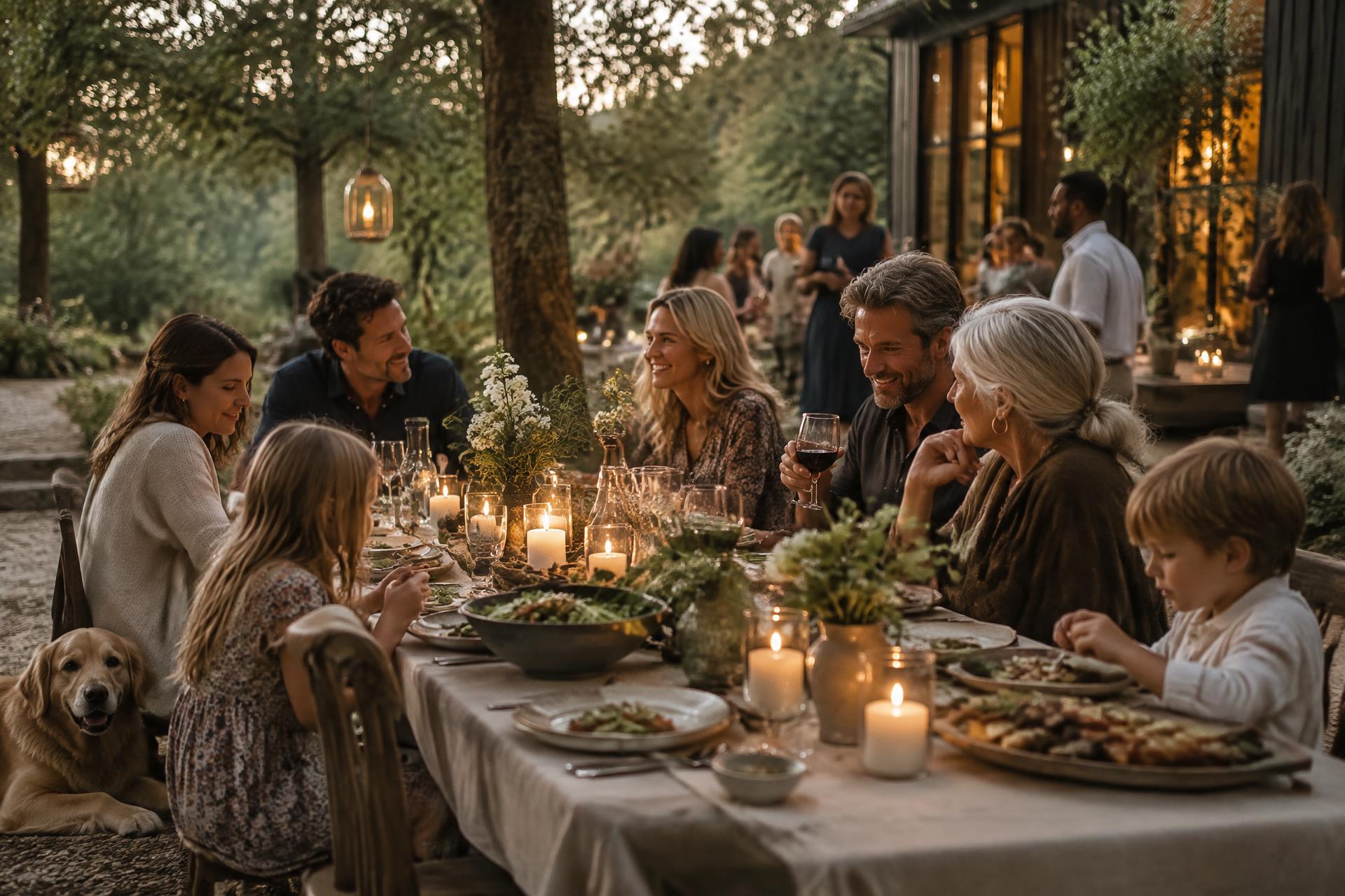 A Serenbe community gathering around an outdoor table